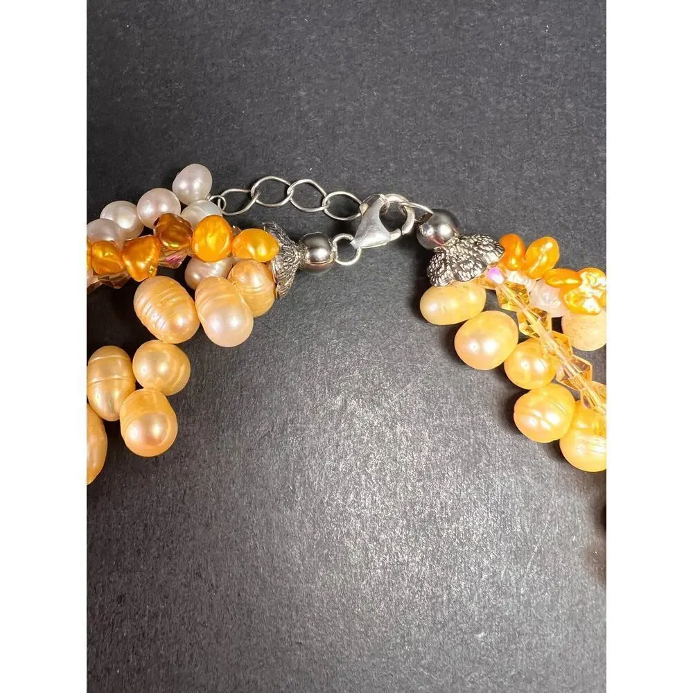 NEW yellow freshwater pearl multi strand necklace with sterling silver clasp